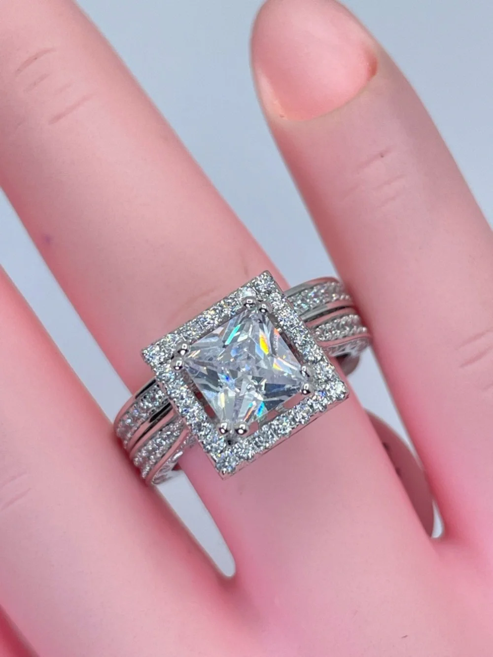 925 Sterling Silver Diamond Wedding‎ Ring Set Sz 5
